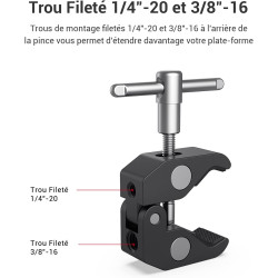 SMALLRIG Super Clamp et Bras Magique Articulé à Friction Réglable de 10 Pouces avec Vis 1/4" pour Moniteur LCD/Lumières LED - 27