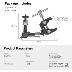 SMALLRIG 5 inch Magic Arm avec Super Clamp pour Monitor et Light - KBUM2730B
