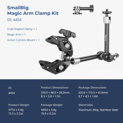 SMALLRIG Bras Magique avec Super Pince, Articulé pour Support de Caméra, Lumière, Moniteur, Webcam ou Caméra d'Action ≤1,5 kg, p