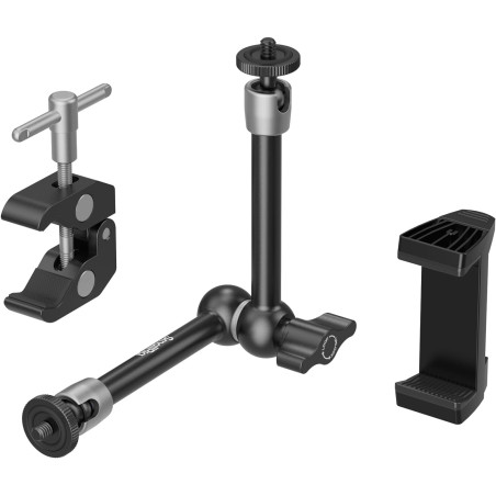 SMALLRIG Pince avec Trous Filetés de 1/4" et 3/8", Bras Articulé Magique Réglable de 9,8 Pouces avec Support de Téléphone pour C
