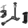 SMALLRIG Pince avec Trous Filetés de 1/4" et 3/8", Bras Articulé Magique Réglable de 9,8 Pouces avec Support de Téléphone pour C