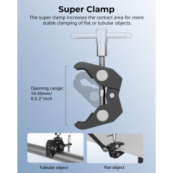 SMALLRIG Pince avec Trous Filetés de 1/4" et 3/8", Bras Articulé Magique Réglable de 9,8 Pouces avec Support de Téléphone pour C