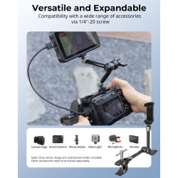 SMALLRIG Pince avec Trous Filetés de 1/4" et 3/8", Bras Articulé Magique Réglable de 9,8 Pouces avec Support de Téléphone pour C