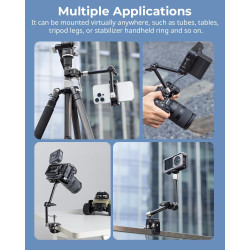 SMALLRIG Pince avec Trous Filetés de 1/4" et 3/8", Bras Articulé Magique Réglable de 9,8 Pouces avec Support de Téléphone pour C