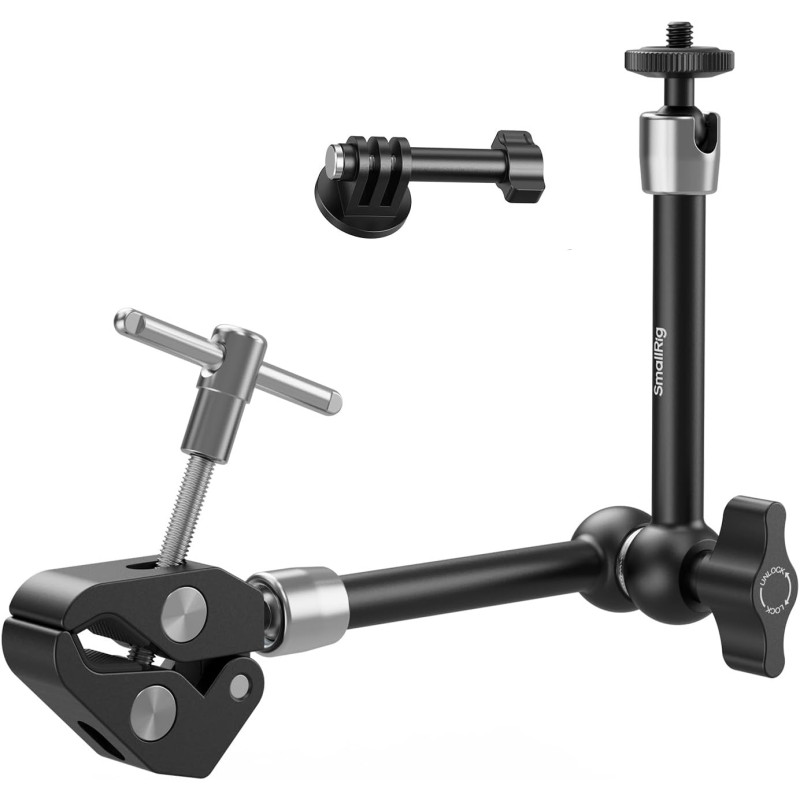 SMALLRIG Bras Magique avec Super Pince pour Caméras d'action, Fixation pour GoPro Hero 13/12/11, DJI Osmo Action 5 Pro/4/3, Inst