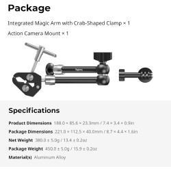 SMALLRIG Bras Magique avec Super Pince pour Caméras d'action, Fixation pour GoPro Hero 13/12/11, DJI Osmo Action 5 Pro/4/3, Inst