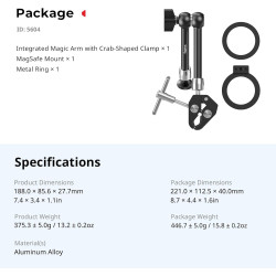 SMALLRIG Bras Magique avec vis 6,35 mm, Support de Téléphone pour Magsafe et Anneau Adaptateur Magnétique, Bras Magique 28 cm po