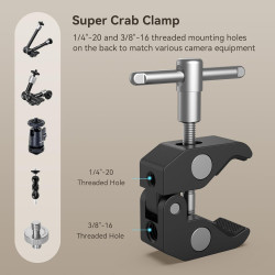 SMALLRIG Super Clamp et Bras Magique Articulé à Friction Réglable de 10 Pouces avec Vis 1/4" pour Moniteur LCD/Lumières LED - 27