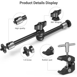 SMALLRIG Super Clamp et Bras Magique Articulé à Friction Réglable de 10 Pouces avec Vis 1/4" pour Moniteur LCD/Lumières LED - 27