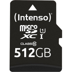 Intenso 512 Go Premium Carte Mémoire microSD avec Adaptateur SD, Classe 10 UHS-I, Vitesse de Lecture maximale de 45 Mo/s de ARCA
