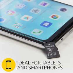 Intenso 512 Go Premium Carte Mémoire microSD avec Adaptateur SD, Classe 10 UHS-I, Vitesse de Lecture maximale de 45 Mo/s de ARCA