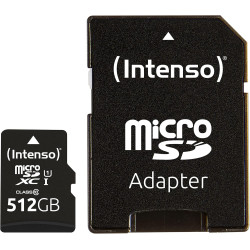 Intenso 512 Go Premium Carte Mémoire microSD avec Adaptateur SD, Classe 10 UHS-I, Vitesse de Lecture maximale de 45 Mo/s de ARCA