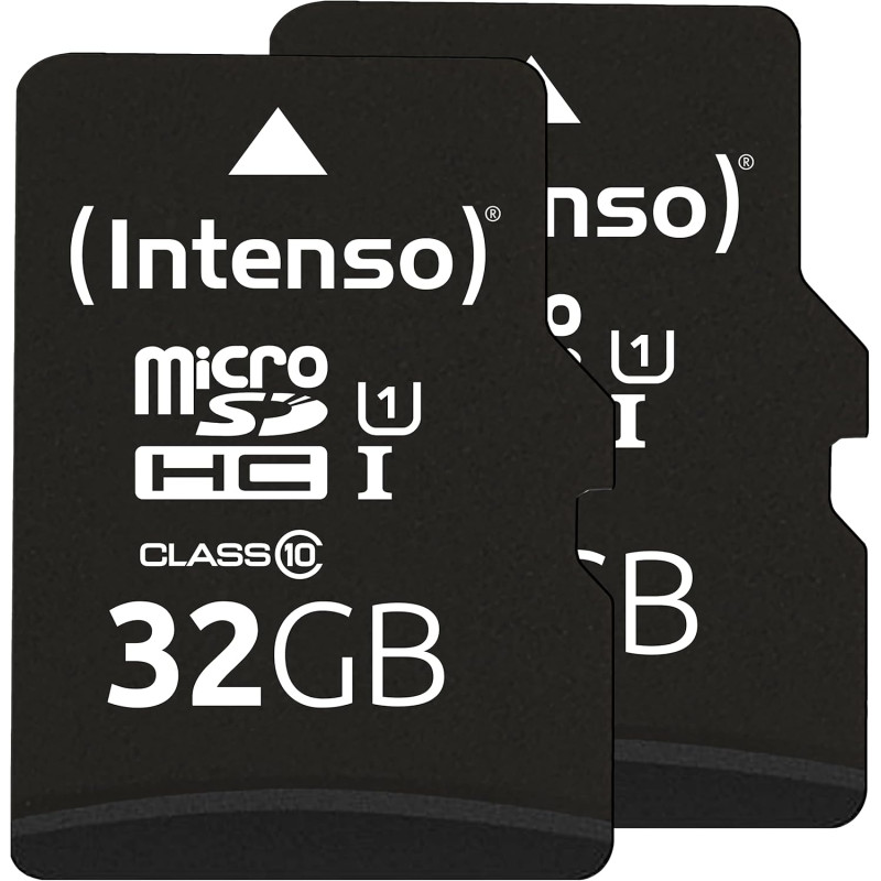Intenso Carte mémoire microSDHC Premium 2 x 32 Go Classe 10 UHS-I avec Adaptateur SD (jusqu'à 90 Mo/s) Noir