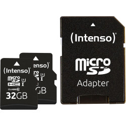Intenso Carte mémoire microSDHC Premium 2 x 32 Go Classe 10 UHS-I avec Adaptateur SD (jusqu'à 90 Mo/s) Noir