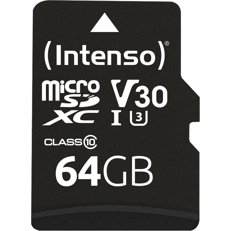 Intenso Carte Mémoire Professional microSDXC 64 Go + Adaptateur, Classe 10, UHS-I U3, V30 Noir