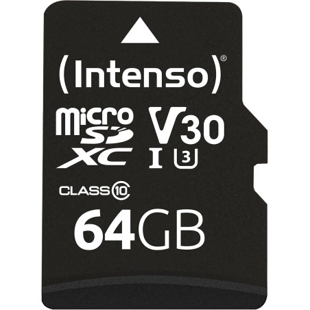 Intenso Carte Mémoire Professional microSDXC 64 Go + Adaptateur, Classe 10, UHS-I U3, V30 Noir