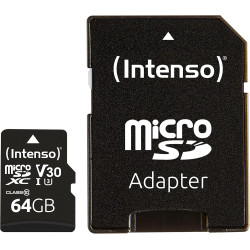 Intenso Carte Mémoire Professional microSDXC 64 Go + Adaptateur, Classe 10, UHS-I U3, V30 Noir