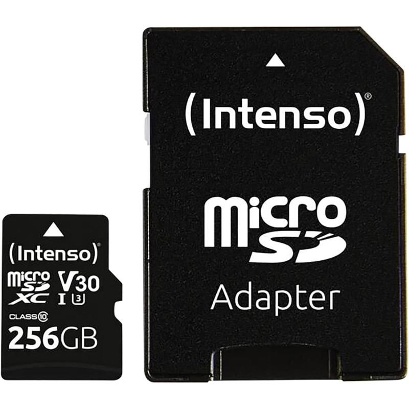 Intenso Carte mémoire microSDHC Professionnelle 256 Go Classe 10 UHS-I, U3, V30 avec Adaptateur SD, pour Enregistrement 4K, GoPr