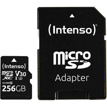 Intenso Carte mémoire microSDHC Professionnelle 256 Go Classe 10 UHS-I, U3, V30 avec Adaptateur SD, pour Enregistrement 4K, GoPr