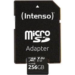 Intenso Carte mémoire microSDHC Professionnelle 256 Go Classe 10 UHS-I, U3, V30 avec Adaptateur SD, pour Enregistrement 4K, GoPr