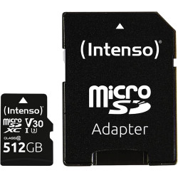 Intenso Carte mémoire microSDHC Professionnelle 512 Go Classe 10 UHS-I, U3, V30 avec Adaptateur SD, pour Enregistrement 4K, GoPr