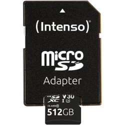 Intenso Carte mémoire microSDHC Professionnelle 512 Go Classe 10 UHS-I, U3, V30 avec Adaptateur SD, pour Enregistrement 4K, GoPr
