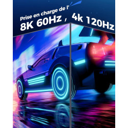 Cratree 10K 8K Câble HDMI 1m Lot de 2,Certifié Ultra Haute Vitesse Câble HDMI 4K 120Hz 8K 60Hz 48Gbps,Supporte eARC HDCP 2.2 2.3