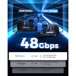 Cratree 10K 8K Câble HDMI 2m,Certifié Ultra Haute Vitesse Câble HDMI 4K 120Hz 8K 60Hz 48Gbps,Supporte eARC HDCP 2.2 2.3 Compatib