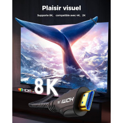 Cratree 10K 8K Câble HDMI 7m,Haute Vitesse Câble HDMI 4K 120Hz 8K 60Hz 48Gbps,Supporte eARC Dolby Atmos HDCP 2.2 2.3 Compatible 