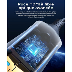 Cratree Câble HDMI Fibre Optique 30m- Câble HDMI 48gbps, 8K@60HZ, 4k@120hz, HDCP 2.2 et 2.3, hdr10, Compatible avec PS5 Blu-Ray 