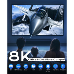 Cratree Câble HDMI Fibre Optique 50m- Câble HDMI 48gbps, 8K@60HZ, 4k@120hz, HDCP 2.2 et 2.3, hdr10, Compatible avec PS5 Blu-Ray 