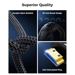 Cratree Lot de 2 câbles HDMI 2.1 tressés certifiés 8K ultra haut débit 48 Gbit/s, 8K 60 Hz, 4K 120 Hz, eARC, ARC, HDCP 2.2-2.3 –