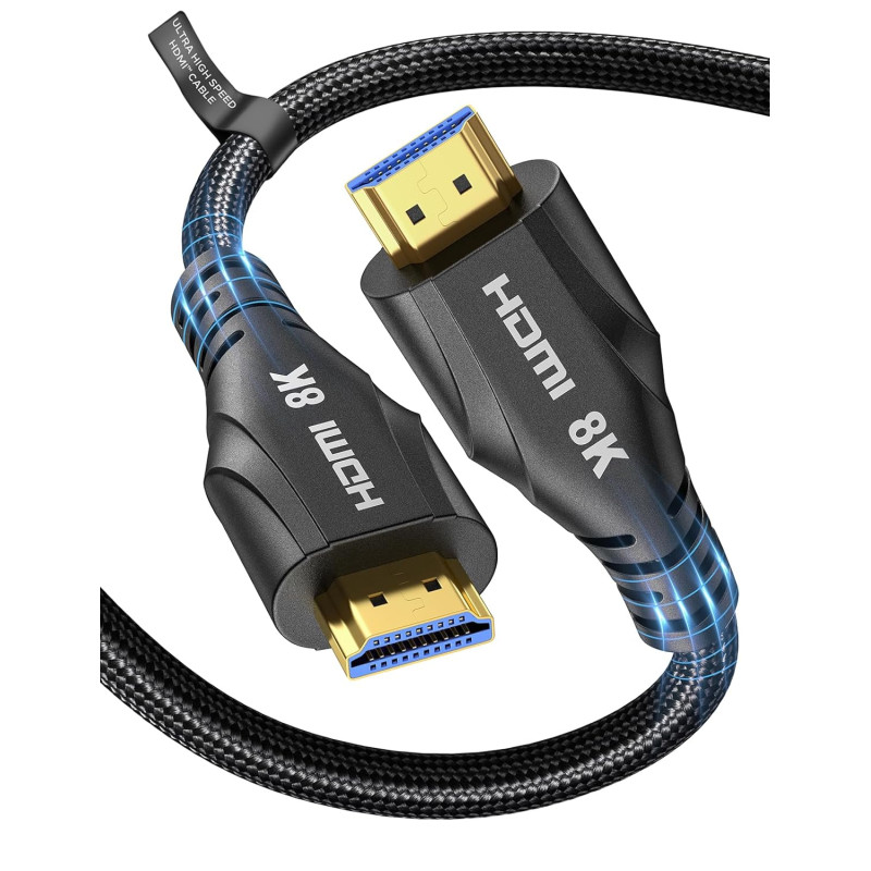 Cratree Long câble HDMI 2.1 de 9,1 m – 8K 60 Hz, câble HDMI ultra haut débit 4K 120 Hz tressé, 48 Gbit/s, HDCP 2.2 et 2.3, eARC 