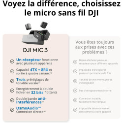 DJI Mic 3 (2 TX + 1 RX + Boîtier de Recharge), Microphone sans Fil pour iPhone/caméra/Android, ultraléger, contrôle de Gain adap