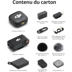 DJI Mic 3 (2 TX + 1 RX + Boîtier de Recharge), Microphone sans Fil pour iPhone/caméra/Android, ultraléger, contrôle de Gain adap