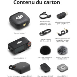 DJI Mic 3 (1 TX + 1 RX), Microphone Cravate sans Fil pour iPhone/caméra/Android, ultraléger, durée de Fonctionnement prolongée e