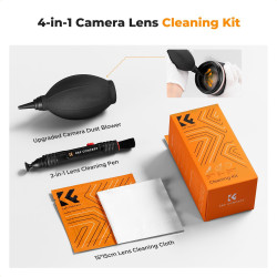 K&F CONCEPT Kit de Nettoyage 4 en 1 (Pinceau de Nettoyage + Chiffon Microfibre + Poire pour Photo) pour Objectif de Caméra Refle