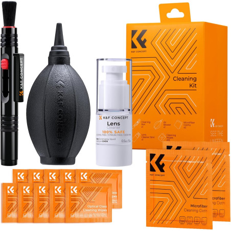 K&F CONCEPT 15 en 1 Kit de Nettoyage Photo : Poire Soufflante+2*Chiffon Emballé sous Vide+10*Lingettes+Stylo+15ml Liquide Soluti