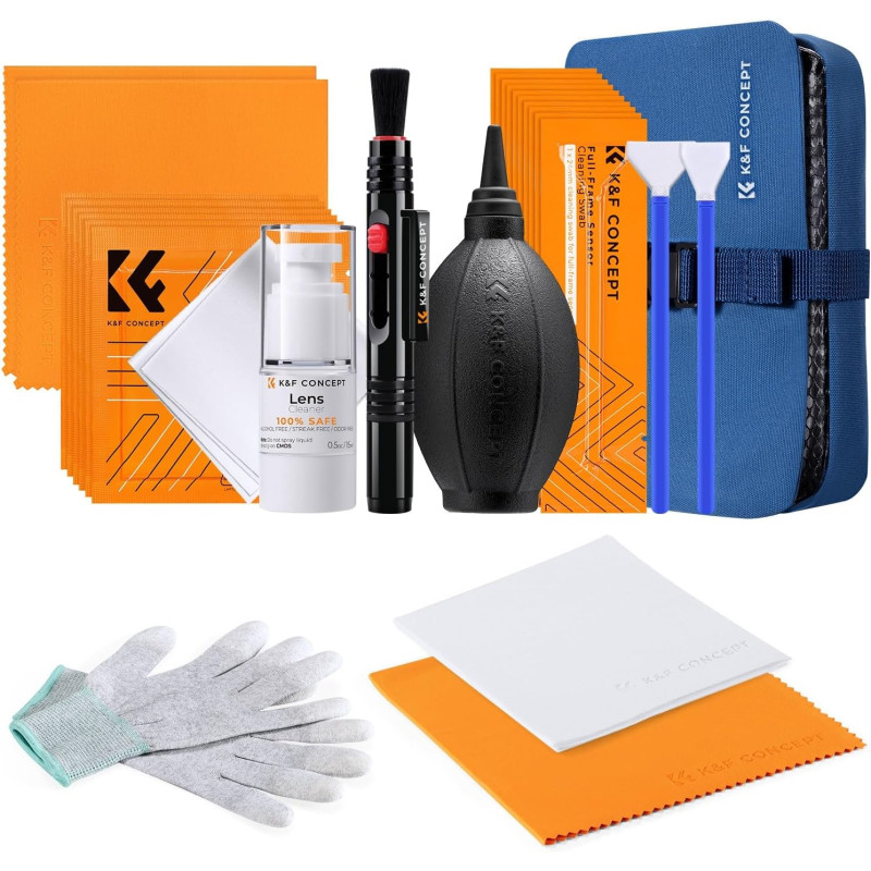 K&F CONCEPT Kit de Nettoyage Photo : Poire Soufflante + Stylo + 2 Styles de Chiffon + Écouvillons pour Capteur APS-C/APS Full Fr