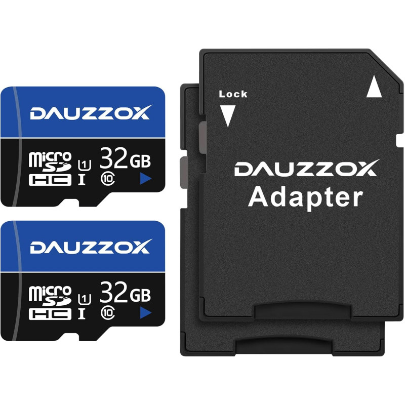 Cartes Micro SD 32Go Lot de 2, DAUZZOX Carte Micro Mémoire MicroSDHC U1 C10 UHS-I, Lecture Maximale 80 Mo/s, pour Smartphone, Ap