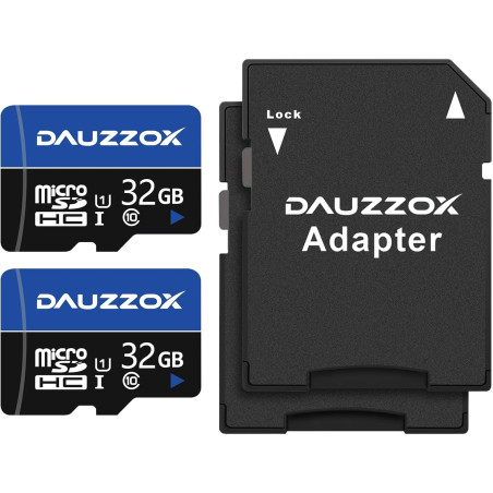 Cartes Micro SD 32Go Lot de 2, DAUZZOX Carte Micro Mémoire MicroSDHC U1 C10 UHS-I, Lecture Maximale 80 Mo/s, pour Smartphone, Ap