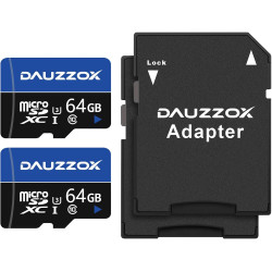 Cartes Micro SD 64Go Lot de 2, DAUZZOX Cartes Micro Mémoire MicroSDXC Full HD et 4K UHD, A1 U3 C10 UHS-I, Jusqu'à 85 Mo/s, Carte