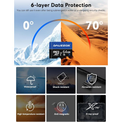 Cartes Micro SD 64Go Lot de 2, DAUZZOX Cartes Micro Mémoire MicroSDXC Full HD et 4K UHD, A1 U3 C10 UHS-I, Jusqu'à 85 Mo/s, Carte
