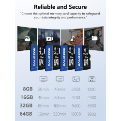 Cartes Micro SD 64Go Lot de 2, DAUZZOX Cartes Micro Mémoire MicroSDXC Full HD et 4K UHD, A1 U3 C10 UHS-I, Jusqu'à 85 Mo/s, Carte