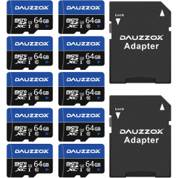 Carte Micro SD 64Go Lot de 10, DAUZZOX Cartes Micro Mémoire MicroSDXC Full HD et 4K UHD, A1 U3 C10 UHS-I, Lecture maximale 85 Mo