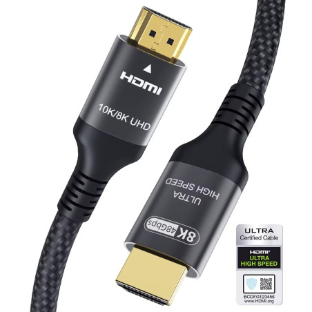Certifié Câble HDMI 2.1 10K 8K 0.5M, 48Gbps Câble HDMI Ultra Haut Débit Ethernet CEC 4K 240Hz 200Hz 165Hz 144Hz 120Hz 10K 8K 60H