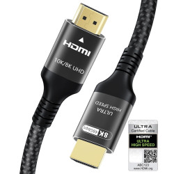 Certifié Câble HDMI 2.1 10K 8K 1M, 48Gbps Câble HDMI Ultra Haut Débit Ethernet CEC 4K 240Hz 200Hz 165Hz 144Hz 120Hz 10K 8K 60Hz 
