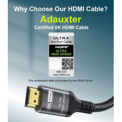 Certifié Câble HDMI 2.1 10K 8K 1M, 48Gbps Câble HDMI Ultra Haut Débit Ethernet CEC 4K 240Hz 200Hz 165Hz 144Hz 120Hz 10K 8K 60Hz 