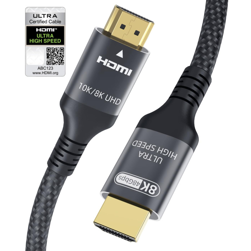 Certifié Câble HDMI 2.1 10K 8K 1.5M, 48Gbps Câble HDMI Ultra Haut Débit Ethernet CEC 4K 240Hz 200Hz 165Hz 144Hz 120Hz 10K 8K 60H