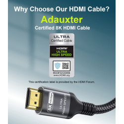 Certifié Câble HDMI 2.1 10K 8K 2.5M, 48Gbps Câble HDMI Ultra Haut Débit Ethernet CEC 4K 240Hz 200Hz 165Hz 144Hz 120Hz 10K 8K 60H